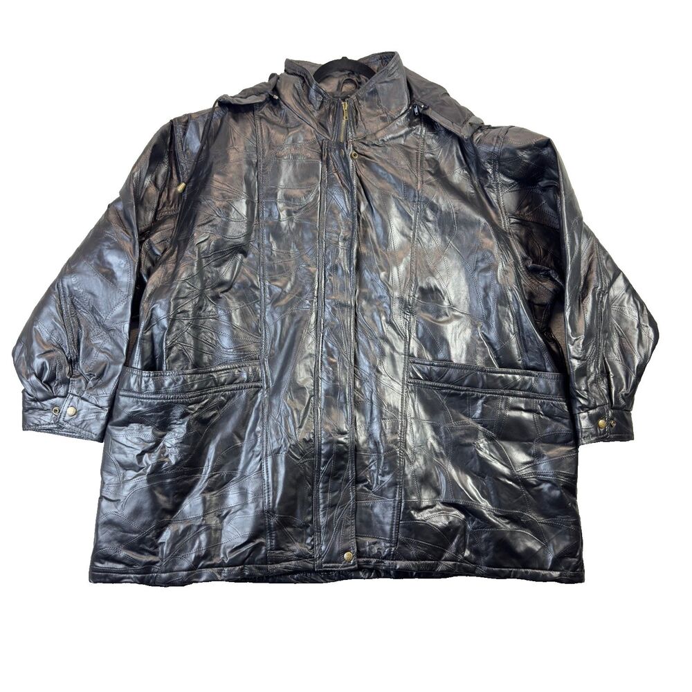 Anthony Richards Leather Jacket Womens 5X Black Big Pockets Long Sleeve Zip Up